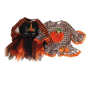 Emily Rose Toddler 3T Halloween Fall Dress Tunic Cat Pumpkins Orange and Black